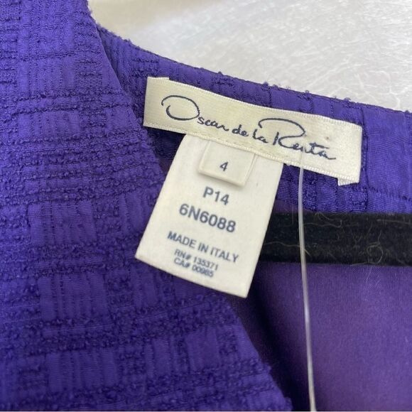 𝅺oscar De La Renta Textured Tweed Sheath Dress Purple 4 - Picture 2 of 5